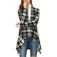 thumbnail image 2 of Unique Bargains Plaid Asymmetric Kimono Open Front Loose Cardigan (Women's), 2 of 7