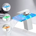 thumbnail image 2 of Bathroom Sink Faucet Led Light 3 Colors Changing Waterfall Glass Spout Hot Cold Water Mixer Single Handle One Hole Deck Mounted Bathroom Faucet Black Lavatory Vanity Basin Bath Plumbing, 2 of 7