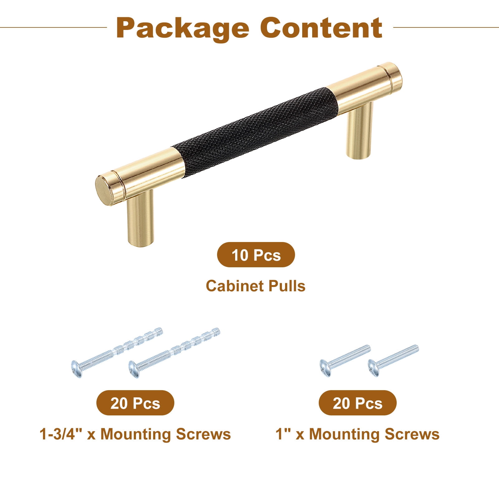 Unique Bargains Cabinet Handles, Aluminum Alloy Knurled Pulls  Gold Handles 4" Black