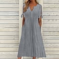 thumbnail image 2 of Womens V Neck Short Sleeve Dress Hollow Out Detail Casual Style Solid Color, 2 of 8