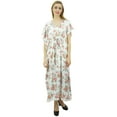 thumbnail image 6 of Bimba Women's Long Satin Maxi Drawstring Floral Kaftan Kimono White Gown - 22, 6 of 8