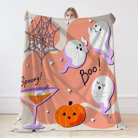 Flannel Blanket, Halloween Ghost Blanket, Machine Washable Soft Warm Blanket, Office Living Room Sofa Air Conditioner Blanket, Halloween Gift