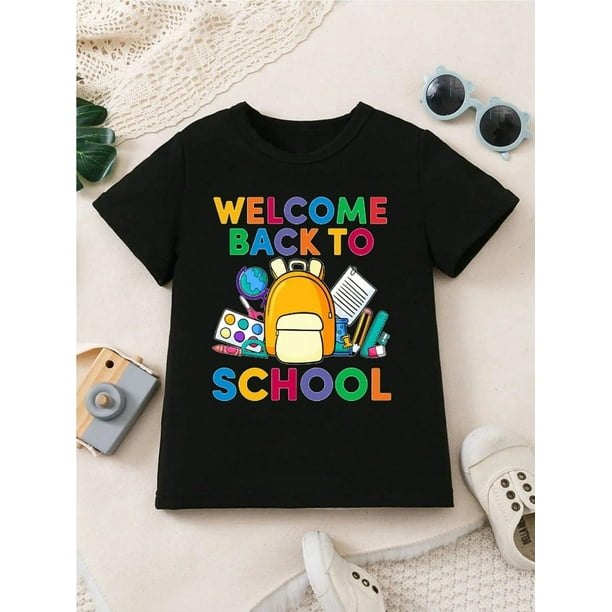 Back To School Season Boy's T-Shirt Welcome Back To Learning Colorful Letter Printed Backpack Pencil Pattern Printed Casual Versatile Round Neck Short Sleeved Top