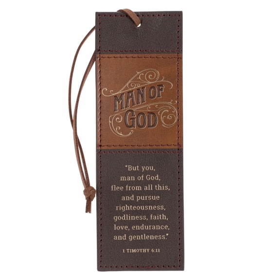Bookmark-Faux Leather-Brown Man of God 1 Tim. 6:11