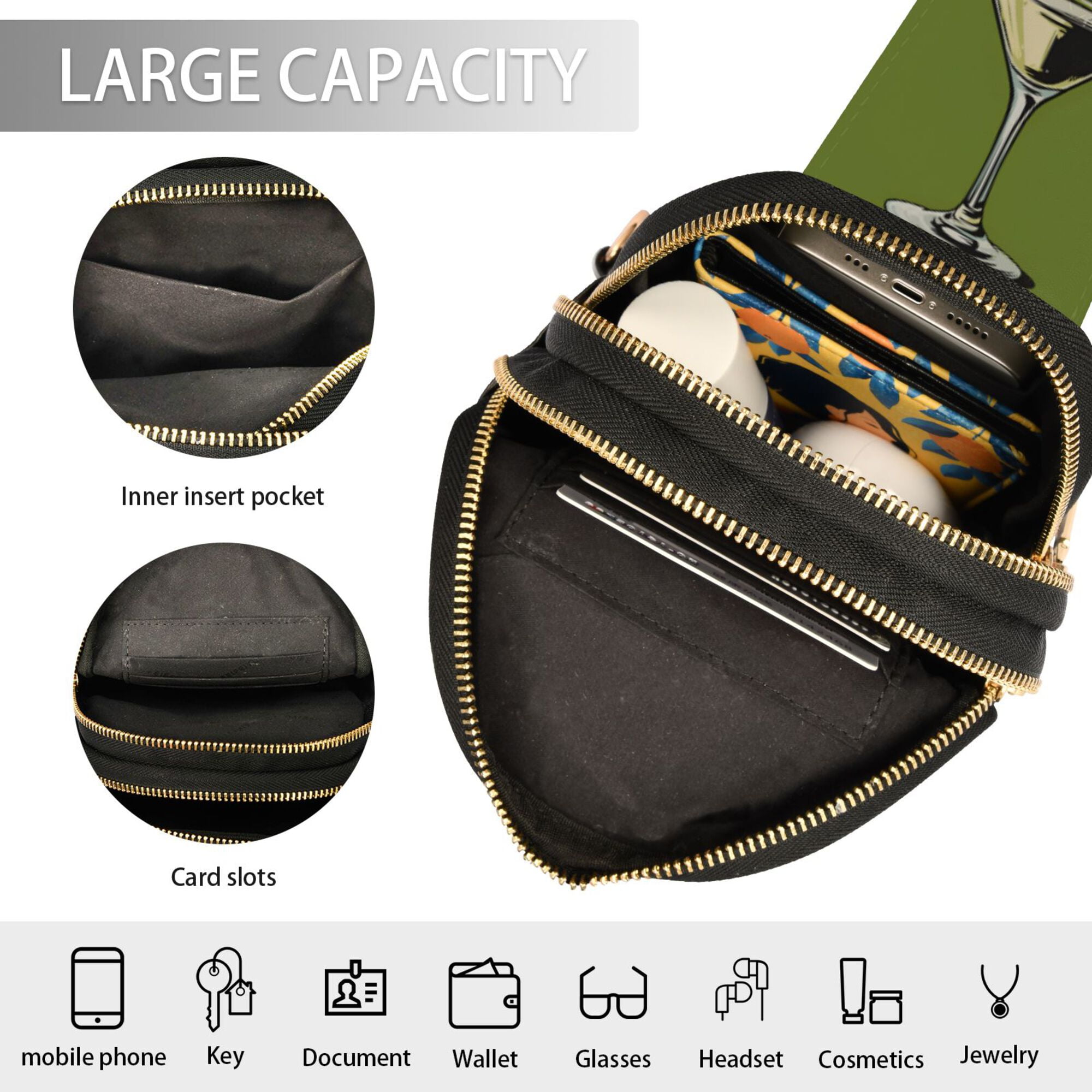 FORMRS Womens Crossbody Sling Bag Travel Daypack Shoulder Chest Backpack, Light Black Martini