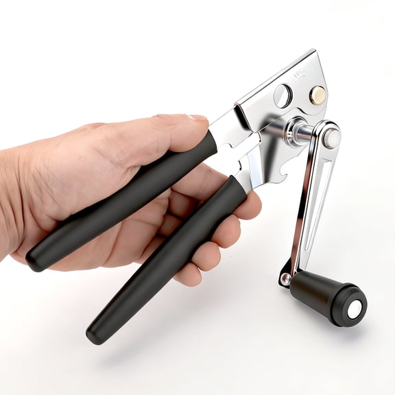 Manual Hand-Crank Commercial Heavy-Duty 2-in-1 Bottle Cap Can Opener with Ergonomic Rubber Grip - Arthritis Friendly for Seniors,Black
