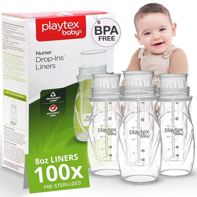 Playtex Baby® Nurser Pre-Sterilized Disposable Drop-Ins Bottle Liners, Closer to Breastfeeding, 8 ounces, 100 Liners
