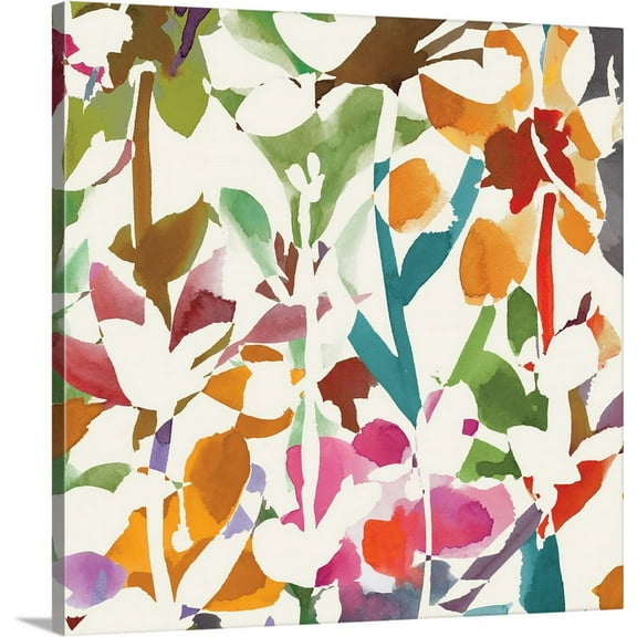 Great BIG Canvas | "Pink Garden Square II White" Canvas Wall Art - 24x24
