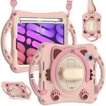 ELEHOLD Kids Case for iPad 10th Gen 10.9" (2022), Cute Cat Design Heavy Duty Rugged Case with Kickstand Handstrap Shoulder Strap Pencil Holder Shockproof Case for iPad 10th, Pink