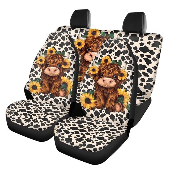 Qpednta Cute Highland Cow Automobile Seat Cover Sets 4 Pcs, Front Seat Protector Carseat Rear Split Bench Cover Comfortable Universal for Car Truck SUV Easy to Install