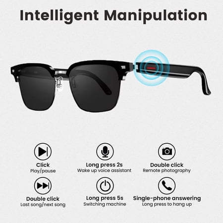 WIKCOVER Smart Glasses Bluetooth Audio Glasses for Men Women with Dual Stereo Speakers Open Ear Music &HD Calling