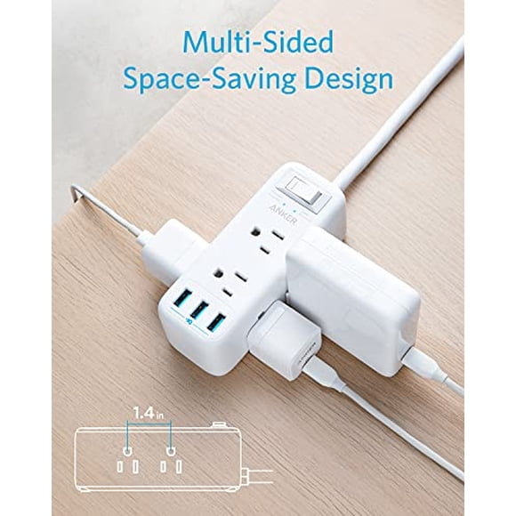 Anker Power Strip Protector contra sobretensiones con USB, cable de extensión de 6 pies, enchufe plano, tira de alimentación 332 con 6 tomacorrientes y 3 puertos USB, estación de carga, compacto para