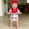 thumbnail image 5 of Wxirdiow Girls Patriotic Clothes 4th Of July Baby Girl Outfits Usa Flag Embroidery Newborn Infant Smocked Bubble Romper Memorial Day Clothes Red Size,0-3 Months, 5 of 6