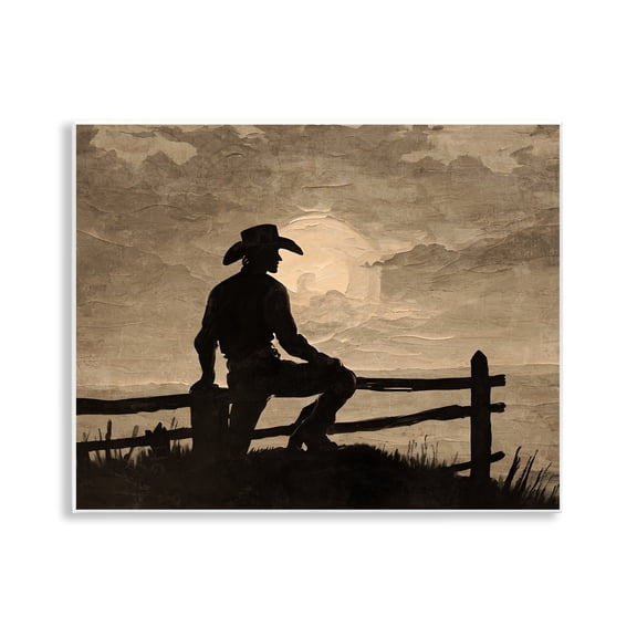 Stupell Industries Rustic Lodge Sunset Cowboy Fence Silhouette Wall Plaque Art, 14 x 11, by Kim Allen
