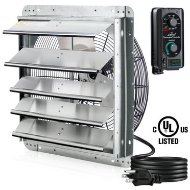 iLIVING 18" Wall Mounted Shutter Exhaust Fan, Automatic Shutter, with Thermostat and Variable Speed controller, 0.85A, 1736 CFM, 2600 SQF Coverage Area Silver (ILG8SF18V-ST)