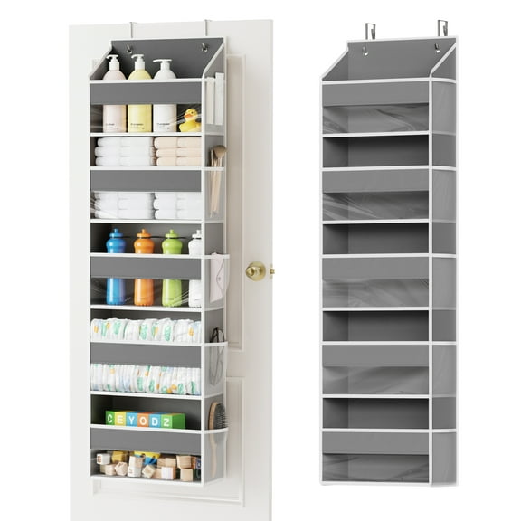 Tooloton Over-the-Door Organizer with 5 Large Pockets & 10 Mesh Side Pockets, Gray (1 Pack)
