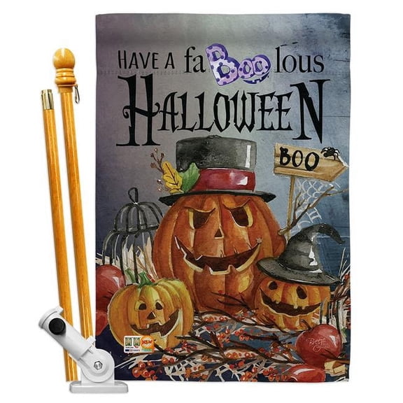 Breeze Decor BD-HO-HS-112068-IP-BO-D-US16-BD 28 x 40 in. Faboolous Fall Halloween Impressions Decorative Vertical Double Sided House Flag Set with Pole Bracket & Hardware