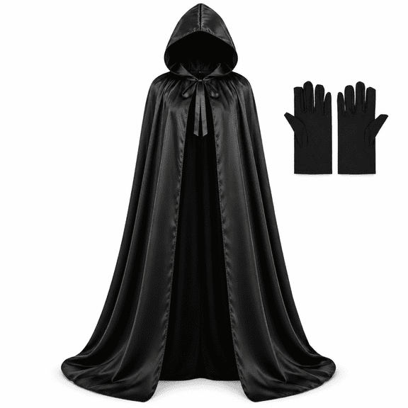 Black Hooded Cloaks for Adults Full Length Halloween Costume Capes, 3 Pack Size M
