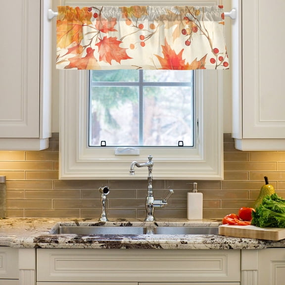 Seam Pattern Autumn Leaves Curtain Valance 54x18in Treatment Decor Blackout Rod Pocket for Windows Living Room Kitchen