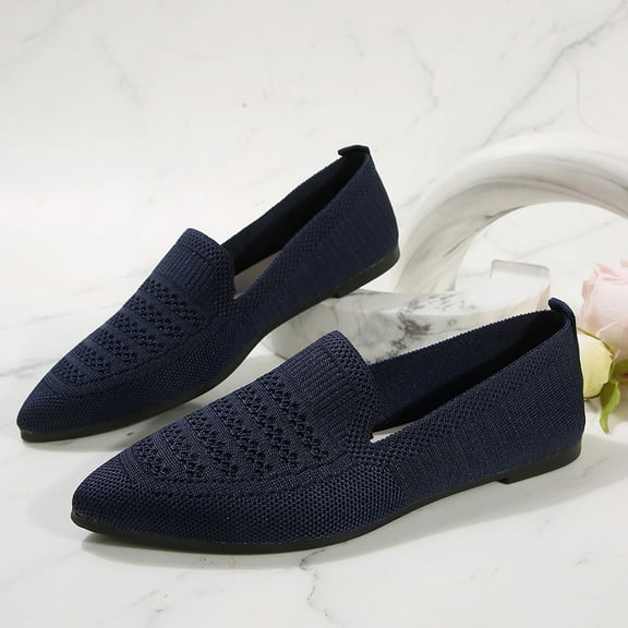 CPNG Women's Woven Ballet Flat Women Dolly Shoes Pointy Fashion Cutouts Breathable Knit Work Office Soft Dress Ballet Flat Shoes Driving Walking Knitted Shoes