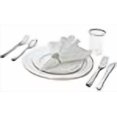 thumbnail image 3 of " OCCASIONS " 180 pcs/20 Guest-Full Tableware Set-Wedding Disposable Plastic Plates Silverware, Silver Rim Tumblers & Linen Feel Napkins/Metal Napkin Rings (Combo D, White & Silver Rim), 3 of 4