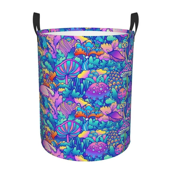 Balery Colorful Mushrooms Cesta de ropa redonda con asas, impermeable, independiente, para ropa, juguetes, dormitorio y familia-Medium