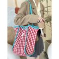 thumbnail image 1 of Sac à Bandoulière en Toile pour Femmes, Sac à Livres à Carreaux Rouges, Sacs de Courses Quotidiens, Sacs à Livres pour Étudiants, Sacs à Main en Coton, Grand Sac Fourre-Tout pour Filles Rouge, 1 of 6