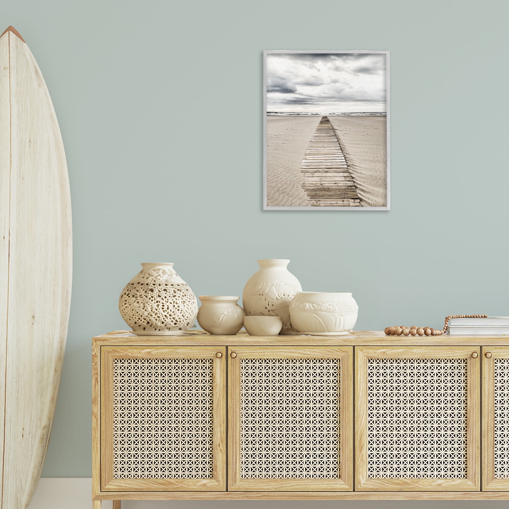 Stupell Industries Sand Covered Boardwalk Landscape Photography Gray Framed Art Print Wall Art, 24 x 30