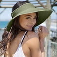 thumbnail image 2 of Women's Visor Hats Rollable Wide Brim Straw Beach Hat Sun Protection Ponytail Hats for Women Foldable Floppy (One Size, Green), 2 of 5