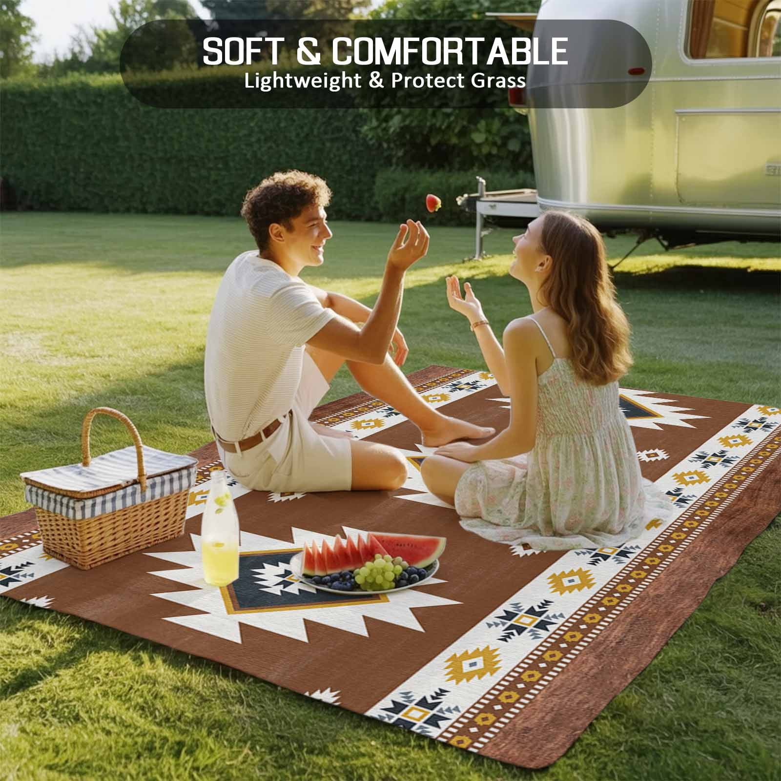 Fsddascl Southwest Outdoor Rug for Patio/Deck, Non-Slip Large Area Rug 5 x 8 Ft, Western Brown Yellow Geometric Abstract Art Wooden Indoor Outdoor Rugs Washable Area Rugs, Camping Rug Carpet