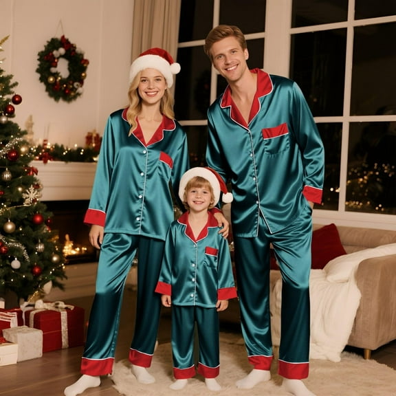 Aloohaidyvio Christmas Family Matching Pajamas Long Sleeve Button Down Pj Set Festival Party Sleepwear
