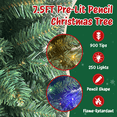 thumbnail image 3 of Moonsun 7.5ft Pre-Lit Pencil Christmas Tree, Artificial Slim Green Tree with 250 Warm White & Multicolor Lights, 900 Branch Tips, Metal Stand for Home Office Party Holiday Decor, 3 of 9