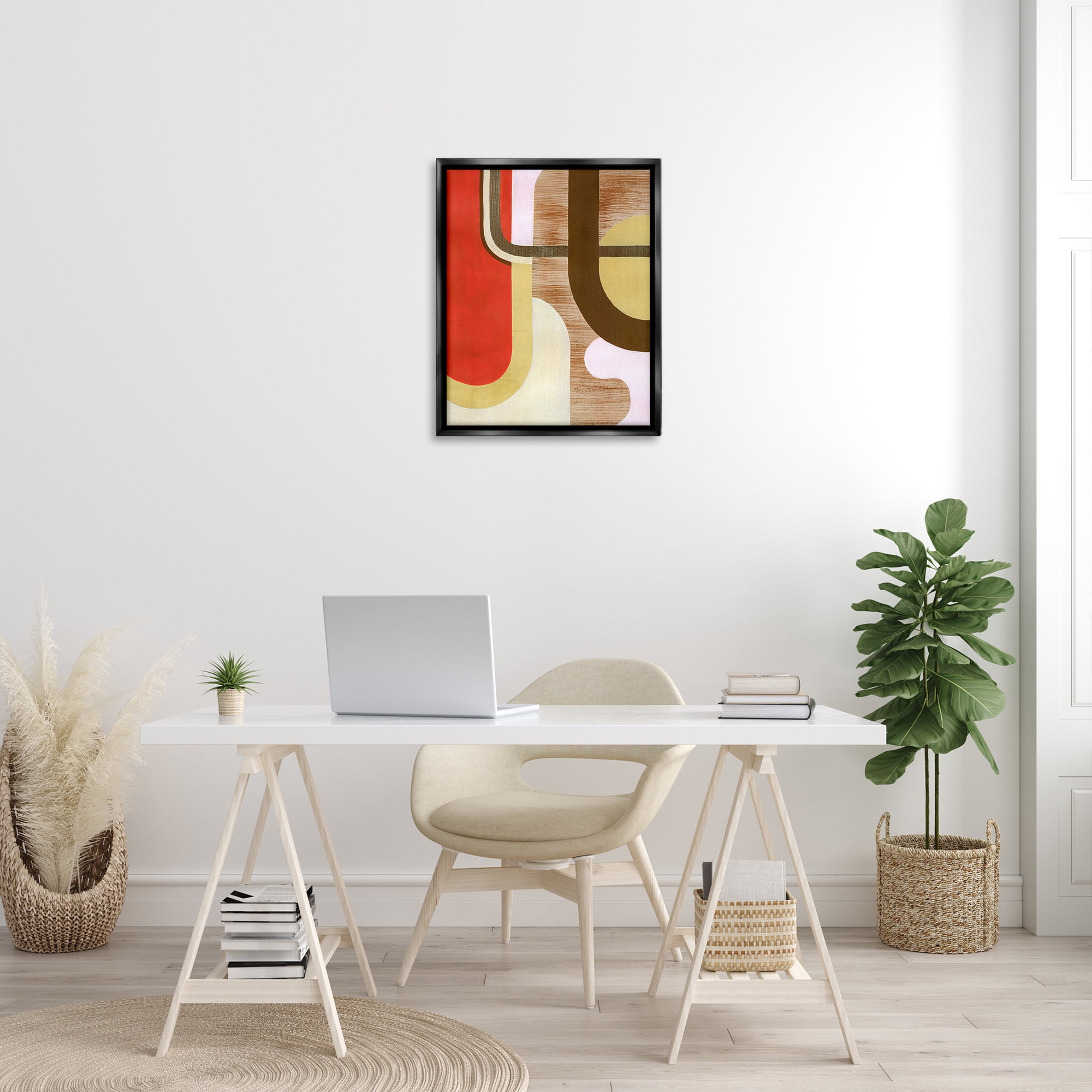 Stupell Industries Rustic Curved Shapes Abstract Painting Black Floater Framed Canvas Art Print Wall Art, 25 x 31