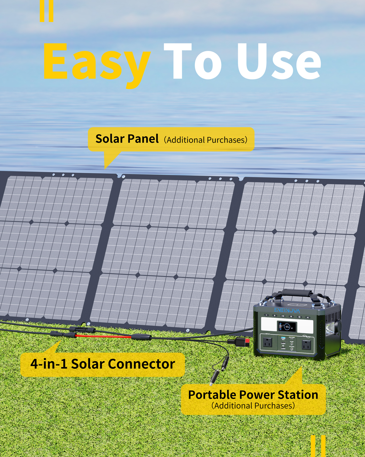 Enernova 8Ft Solar Charge Cable 4-in-1 Solar Connector to XT60, Anderson, DC5521, DC7909 Adapter Connector Connect Solar Panel for Portable Power Station Solar Generator