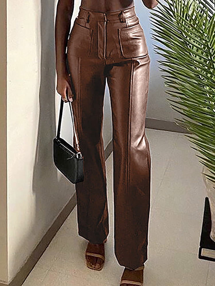 Faux Leather Pants High Waist Push Up 