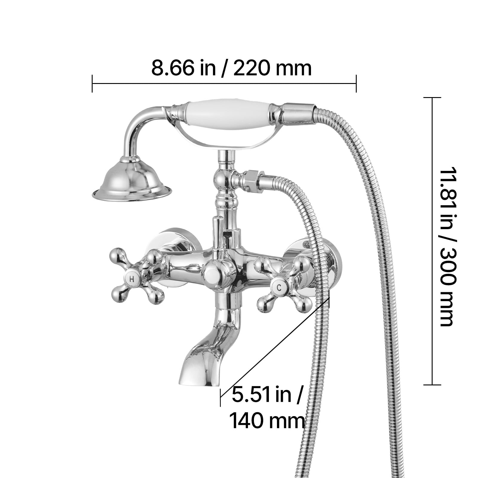 VEVOR Clawfoot Tub Faucet, Wall Mount Bathtub Faucets with Handheld Shower, Vintage Polished Chrome Clawfoot Tub Filler Faucet Shower Kit with Adjustable Swing Arms & 360° Rotation Spout for Bathtubs