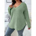 thumbnail image 4 of Women'S Plus Size Casual Knitted V-Neck Long Sleeve Sweater Light Green XXXL, 4 of 6