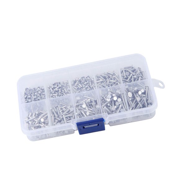 500pcs M2 Solid Aluminum Rivets, Flat Head Rivet Set, Rivet Kit with Different Sizes for Easy Installation, Long Service Life, Solid Structure