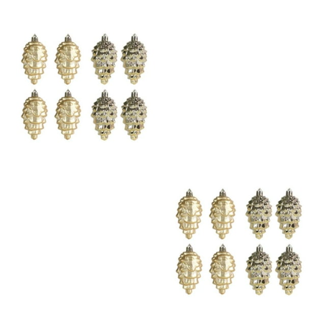 Ruiboury 8pcs Unique Christmas Tree Decorations Plastic Pine Cone Pendant Plastic Pine Tree Hanging ABS Christmas Decorations Gold 2Set