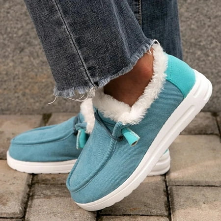 

Women s Warm Short Plush Winter Sliding Round Head Thick Soled Cotton Shoes Blue