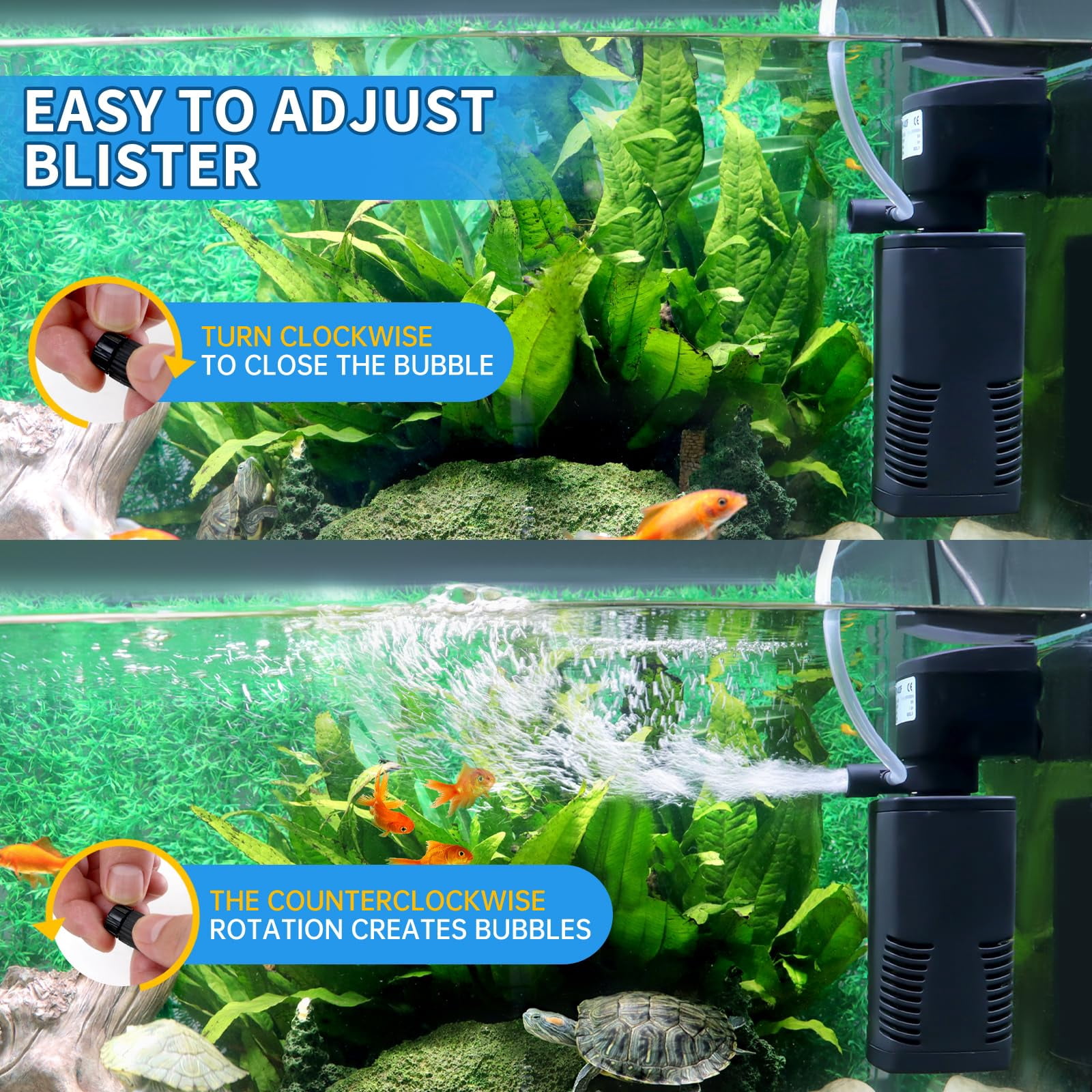 TARARIUM Fish Tank Filter for 15-40 Gallon Tank, 160 GPH Crystal Clear Powerful Internal Aquarium Filters Submersible Pump& Filter System for Fish Tank & Turtle Tank
