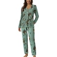 thumbnail image 2 of Pajamas for Women Set Women Casual Lapel Button Print Two Piece Long Sleeve Pajamas Suit, 2 of 4