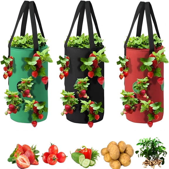 MISSMILE Upside Down Tomato Planter-3 Gallon Hanging Strawberry Planter Durable Aeration Fabric Grow Bags for Vegetables (Set of 3- Red,Green and Black)