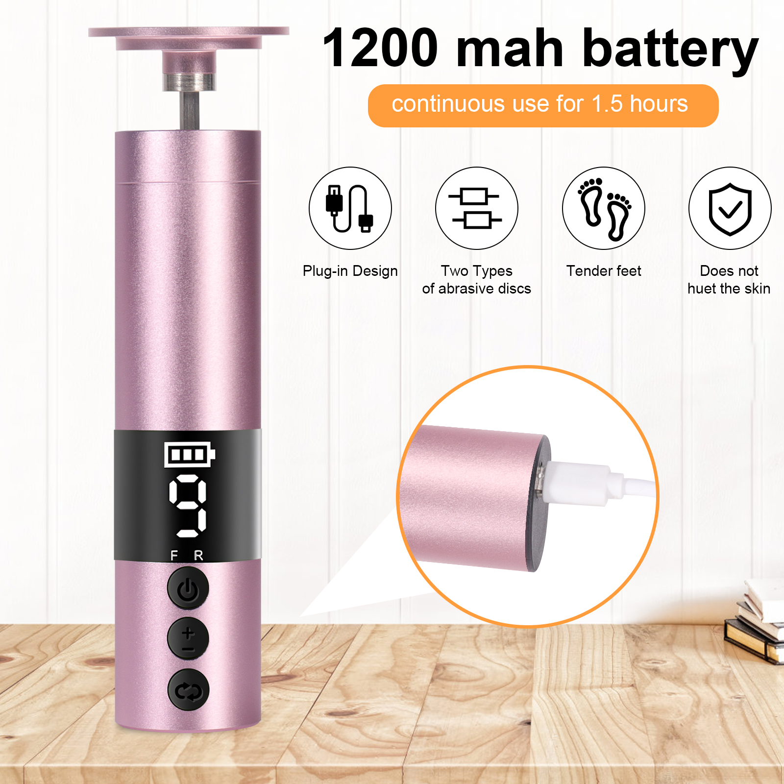 Eurhowing Electric Foot Callus Remover, Rechargeable Foot File with 20 Sandpaper Disks, Portable Pedicure Tools for Hard Skin, Pink