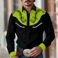 thumbnail image 3 of Camisa de hombre estilo retro occidental con estampado floral 2024, informal, para exteriores, calle, uso diario, primavera y verano, con solapa, manga larga, color negro, tallas S a 5XL, tejido elást, 3 of 5