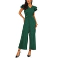 thumbnail image 2 of INSPIRE CHIC Women's Formal Jumpsuits Ruffled Sleeve High Waist V Neck Dressy Long Wide Legs Pants 2XL Dark Green, 2 of 6