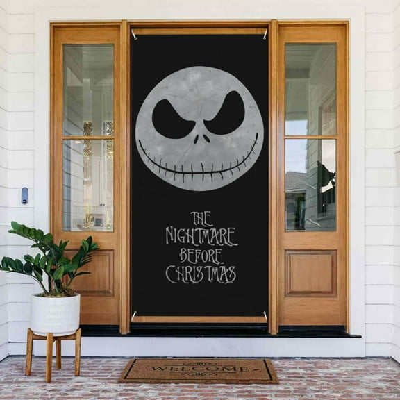 The Nightmare Before Christmas Door Cover Polyester Banner Outdoor Decoration Accessories For Porch Garden Patio Party Backdrop, 35.4 X 72.8 Inches