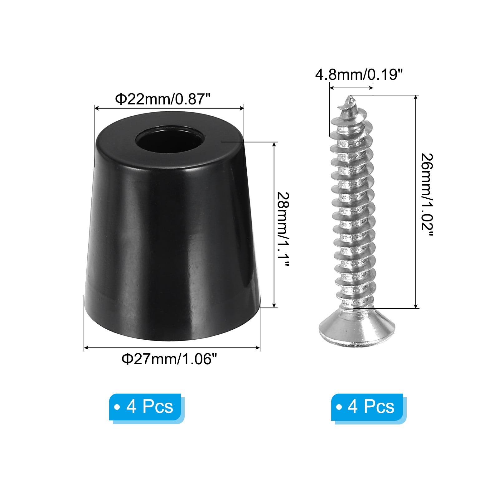 Unique Bargains Cutting Board Feet Round Rubber Bumpers Pads with Screws 0.21"x1.1" 4Pcs