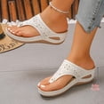 thumbnail image 2 of Flip Flops for Women Boho Hollow out Slides Orthopedic Wedge Sandals with Comfortable Arch Support Casual Summer Slip on Beach Shoes White Size 9.5, 2 of 7