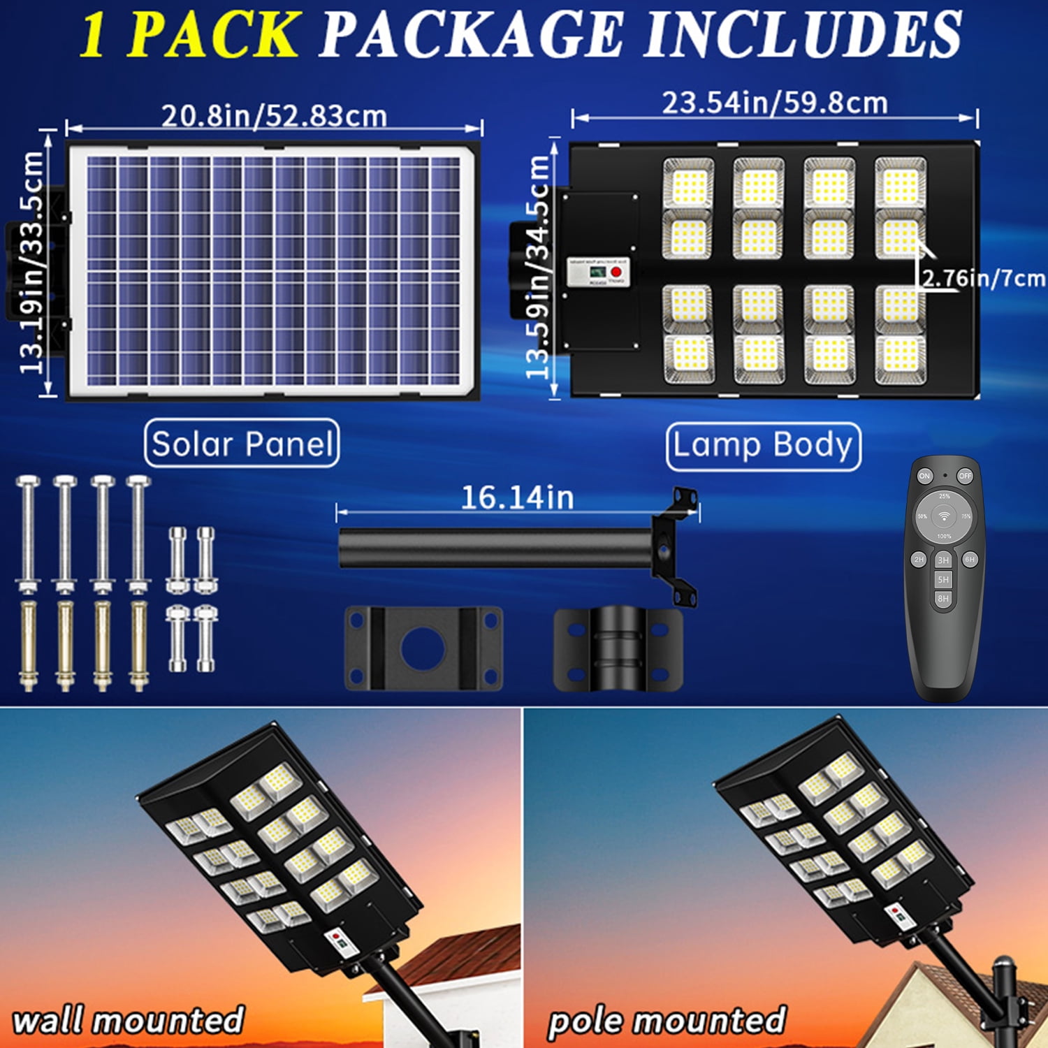 Gefolly Solar Street Light, 7500W 1650000LM, Motion Sensor, Waterproof, Outdoor Garden Driveway Lamp